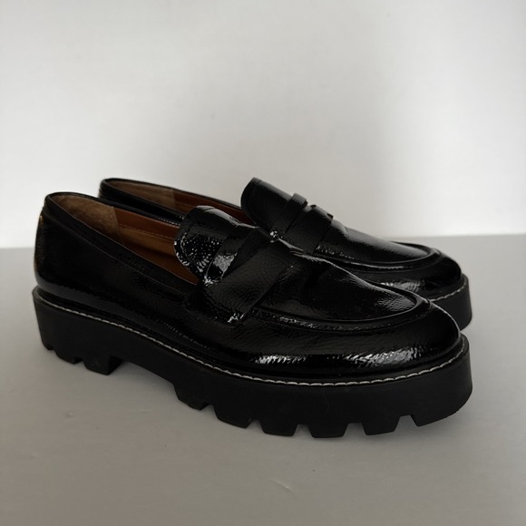 Franco Sarto Bazel Penny Loafers Womens Embossed Faux Patent Leather Black 10 M‎ - Picture 1 of 8